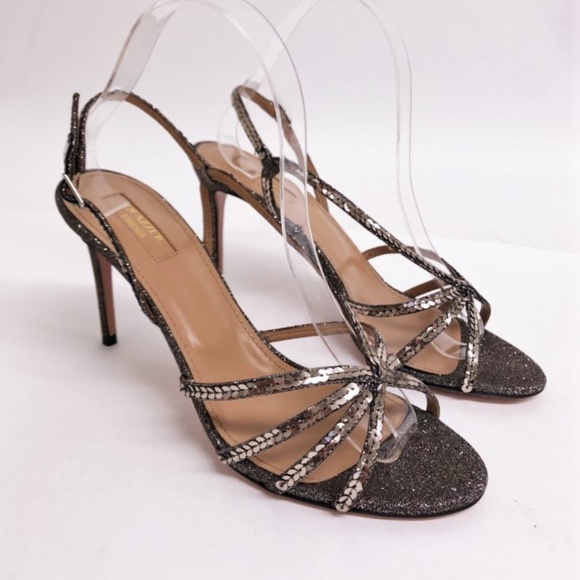 Aquazzura Shoes - Aquazzura Paradis 85 Sandals Sequined Glitter Lame